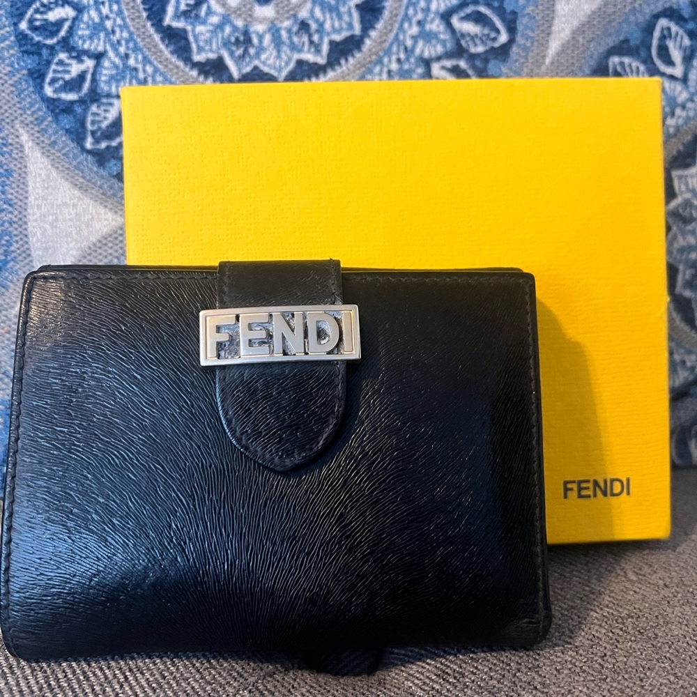 Fendi Black Wallet with Silver Logo
